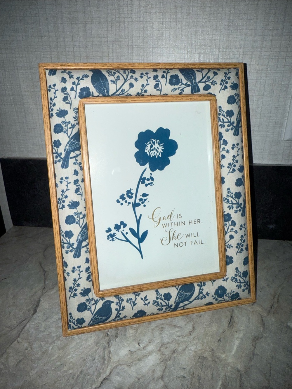 5x7 Blue Floral & Bird Wood Photo Frame